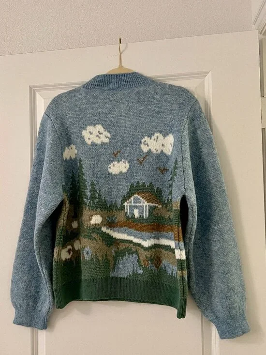 Mango Blue Landscape Sweater, NEW - Picture 4 of 4